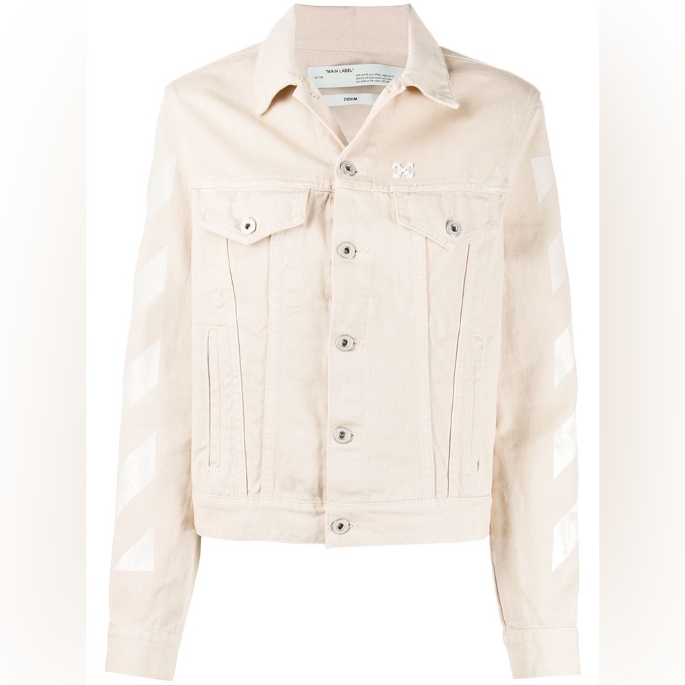 Off-White Diagonal Print Denim Jacket In Neutrals